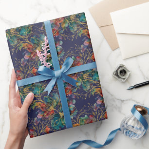 Ink Blue Modern Multicolor with Faux Glitter Wrapping Paper
