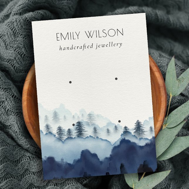 Ink Blue Navy Pine Wood Mountain 2 Earring Display Business Card (Creator Uploaded)