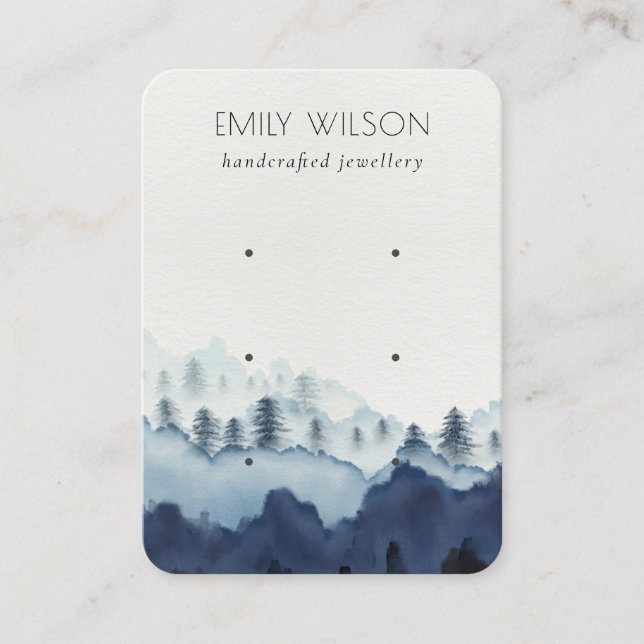 Ink Blue Navy Pine Wood Mountain 3 Earring Display Business Card (Front)