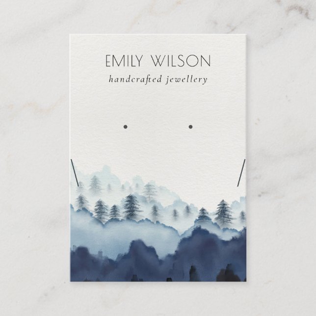 Ink Blue Navy Pine Woods Earring Necklace Display Business Card (Front)
