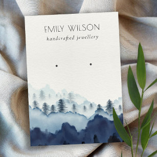 Ink Blue Navy Pine Woods Mountain Earring Display Business Card