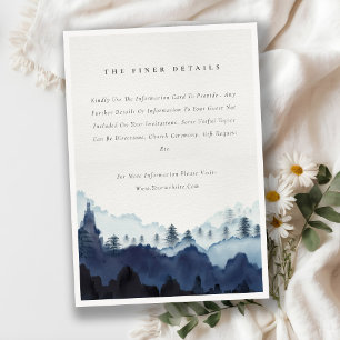Ink Blue Navy Pine Woods Mountain Wedding Details Enclosure Card