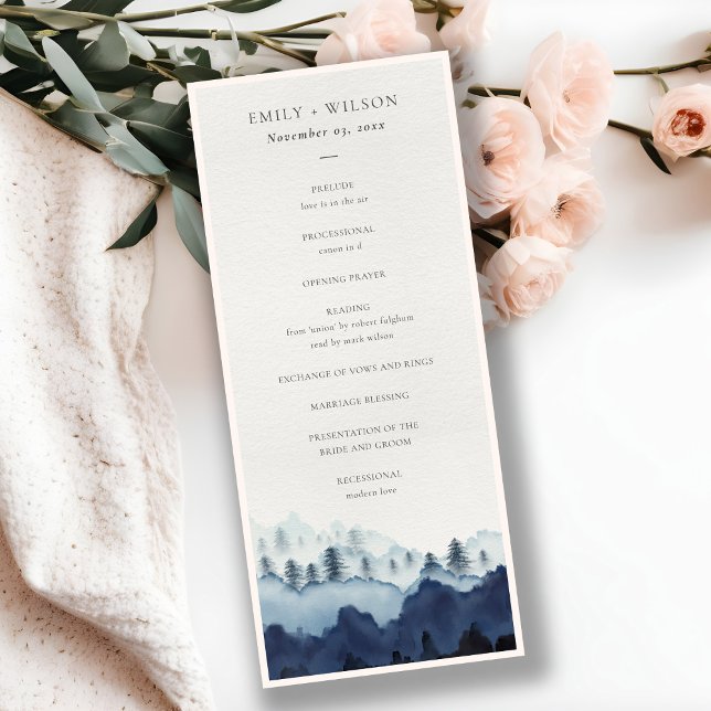 Ink Blue Pine Mountain Wedding Ceremony Program Invitation (Creator Uploaded)
