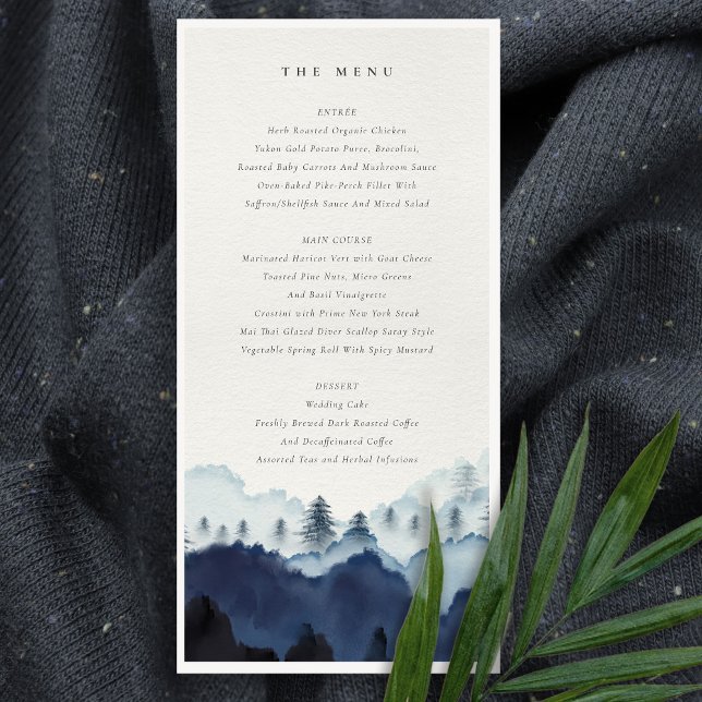 Ink Blue Pine Woods Mountain Wedding Menu Card (Creator Uploaded)