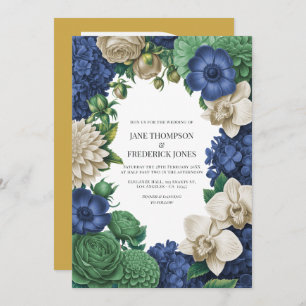Ink Blue, Slate Green & Winter Sand Wedding Invitation