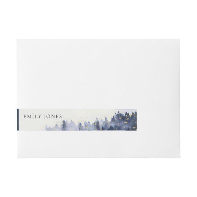 INK BLUE WATERCOLOR LANDSCAPE TREE FOLIAGE WRAPAROUND ADDRESS LABEL (Front)