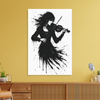 Ink‑Born Violinist in the Storm of Sound Canvas Print