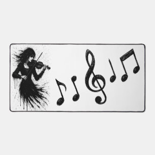 Ink‑Born Violinist in the Storm of Sound Desk Mat