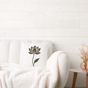 Ink Brush Lotus – Minimalist Floral Design on Cushion