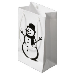 Ink Brush Snowman – Minimalist Winter Design on Small Gift Bag