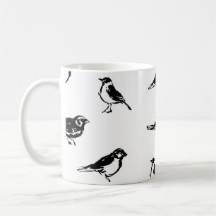 Ink brushstroke bird vintage seamless patternink,  coffee mug