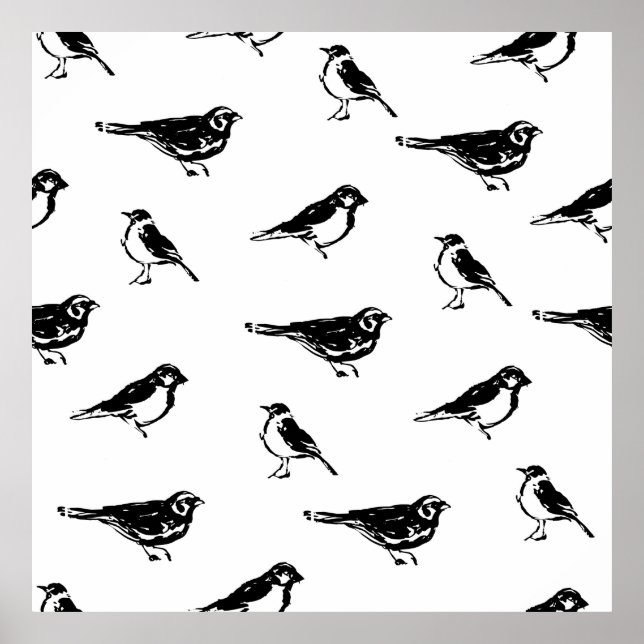 Ink brushstroke bird vintage seamless patternink,  poster (Front)
