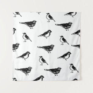 Ink brushstroke bird vintage seamless patternink, tapestry