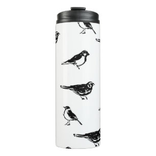 Ink brushstroke bird vintage seamless patternink, thermal tumbler