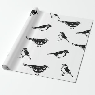 Ink brushstroke bird vintage seamless patternink, wrapping paper