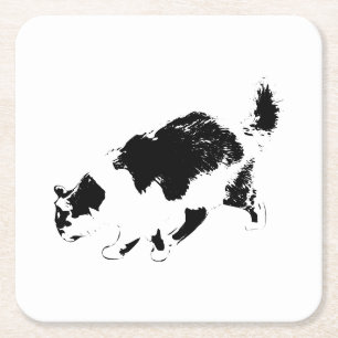 Ink Cat Walk in Fall Light Square Paper Coaster
