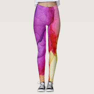 Ink Cloud Swirl Abstract Trendy Red Yellow Violet Leggings