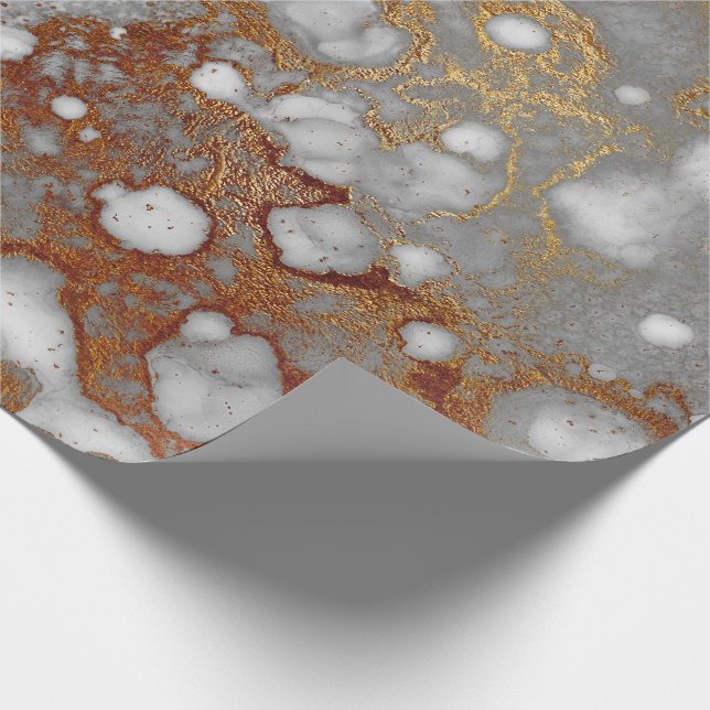 Ink Copper Gold Liquid Paint Gray Burgundy White Wrapping Paper (Corner)