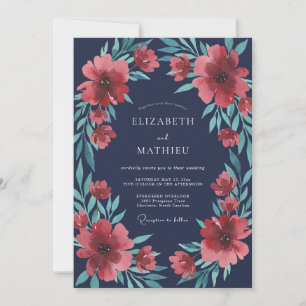 Ink Coral Painted Wedding Invitation
