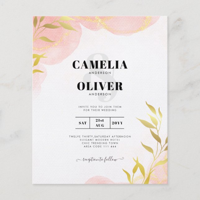INK Coral Peach Gold Leaves Wedding Invite Flyer (Front)