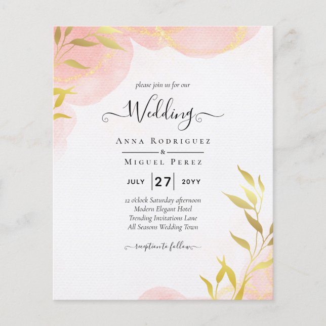 INK Coral Peach Gold Leaves Wedding Invite Flyer (Front)