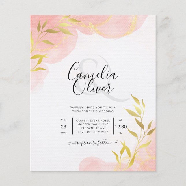 INK Coral Peach Gold Leaves Wedding Invite Flyer (Front)