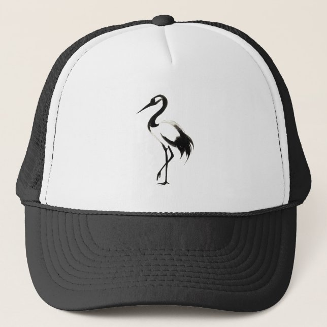 Ink Crane Illustration - Zen Trucker Hat (Front)