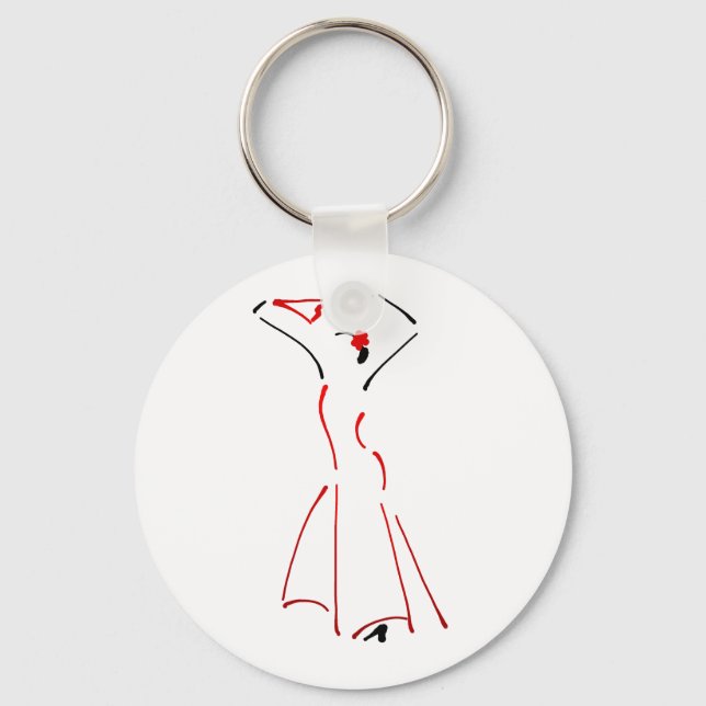 Ink Drawing of a Flamenco Dancer Key Ring (Front)