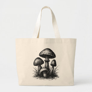 Ink‑Drawn Mushroom Cluster Tote Bag