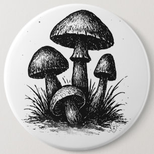 Ink‑Drawn Mushroom Cluster Tote Bag 6 Cm Round Badge