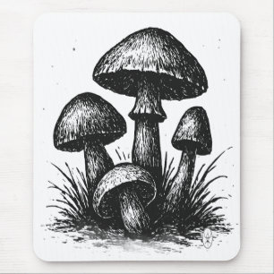 Ink‑Drawn Mushroom Cluster Tote Bag Mouse Mat