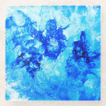 Ink droplets blue abstract art coaster