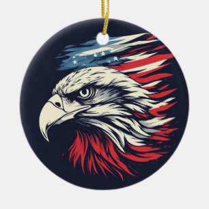 Ink Eagle & American Flag Art Freedom Never Fades Ceramic Tree Decoration