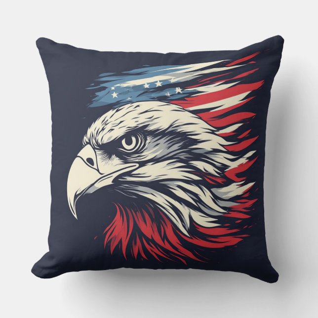 Ink Eagle & American Flag Art Freedom Never Fades Cushion (Front)