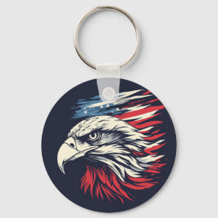 Ink Eagle & American Flag Art Freedom Never Fades Key Ring