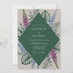 Ink Emerald Tropical Leaf Wedding Invitation