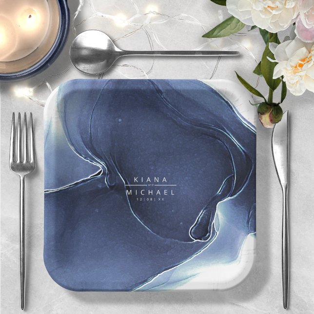 Ink Flow Wedding Blue ID762 Paper Plate (Creator Uploaded)