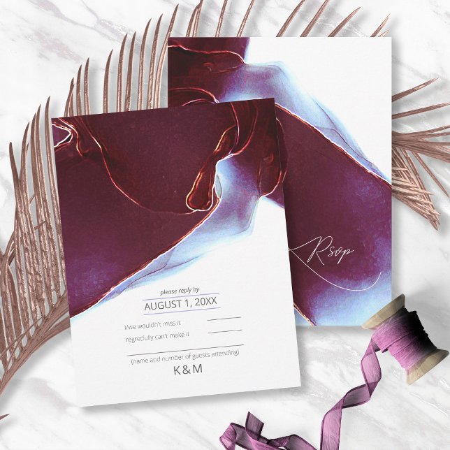 Ink Flow Wedding Burgundy ID762 RSVP Card (Creator Uploaded)