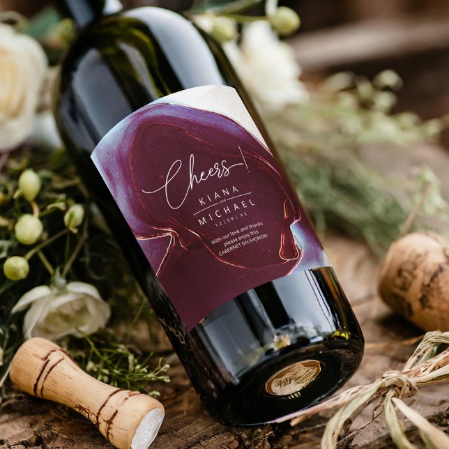Ink Flow Wedding Burgundy ID762 Wine Label (Creator Uploaded)