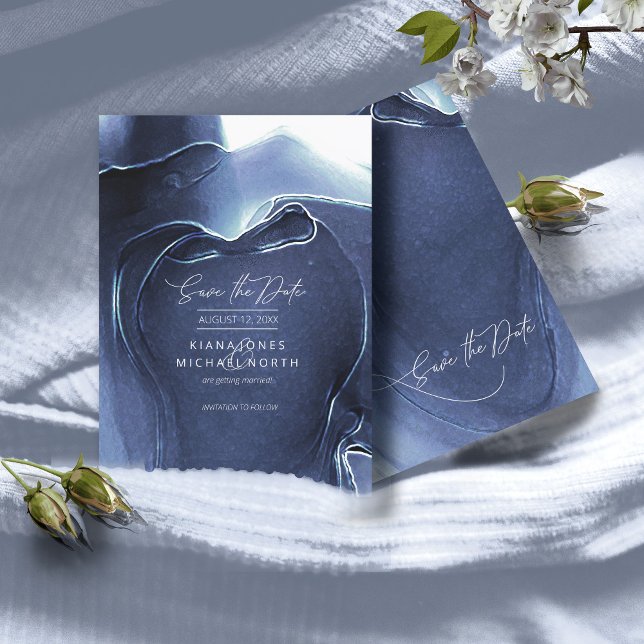 Ink Flow Wedding Save the Date Blue ID762 (Creator Uploaded)