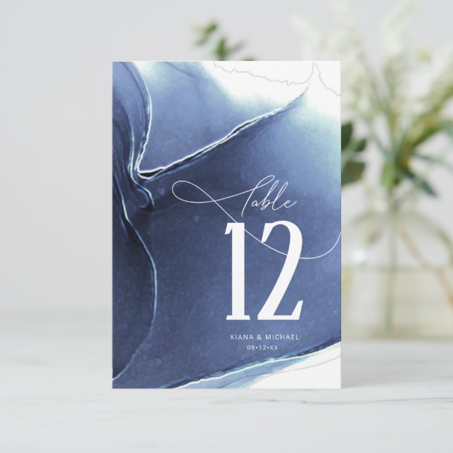 Ink Flow Wedding Table Number Blue ID762 (Standing Front)