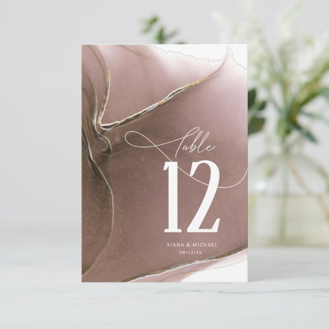 Ink Flow Wedding Table Number Taupe ID762 (Standing Front)
