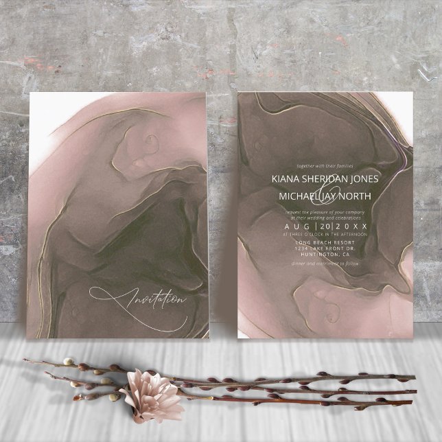 Ink Flow Wedding Taupe ID762 Invitation (Creator Uploaded)