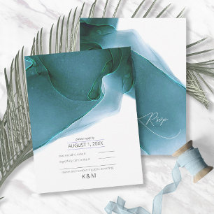 Ink Flow Wedding Teal ID762 RSVP Card