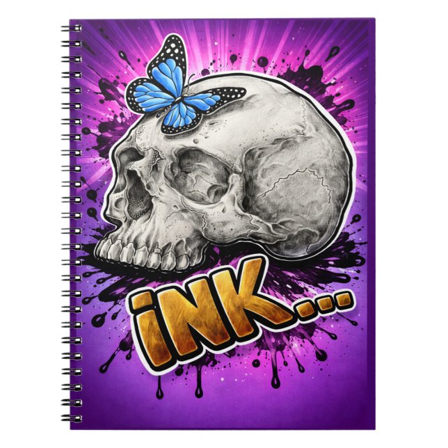 INK… Hand-Drawn Skull with Butterfly Notebook (Front)