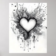 Ink Heart Poster – Abstract Grunge Wall Art