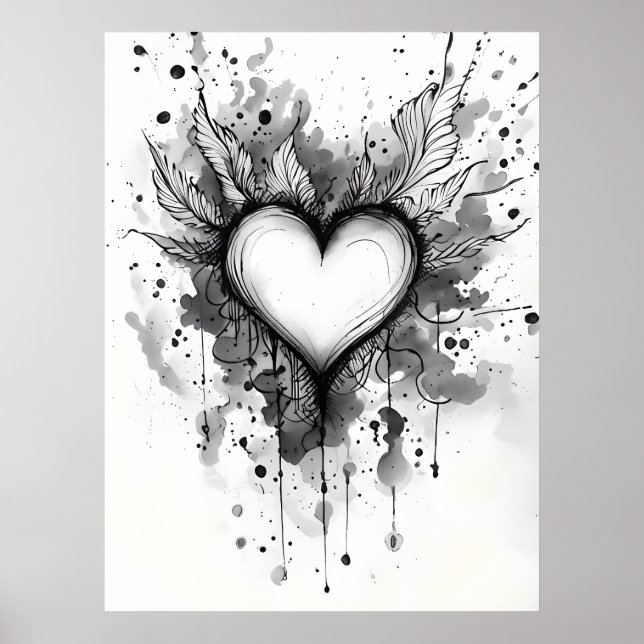 Ink Heart Poster – Abstract Grunge Wall Art (Front)