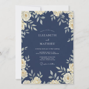 Ink Ivory Leafy Wedding Invitation