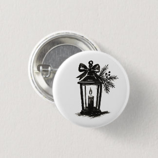 Ink Lantern with Candle and Pine – Holiday Art on  3 Cm Round Badge
