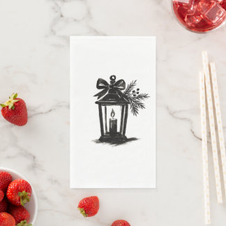 Ink Lantern with Candle and Pine – Holiday Art on  Napkin